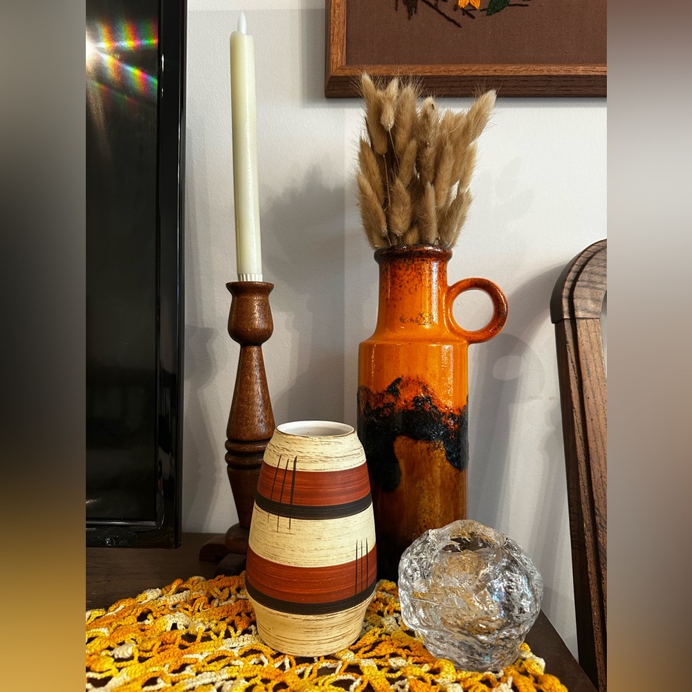 Vintage Orange and Brown Ceramic Vase
